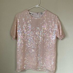 Vintage Swee Lo Glam Pink Sequin Silk Top Size M